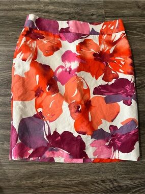 LOFT Floral Pencil Skirt in White, Orange & Pink